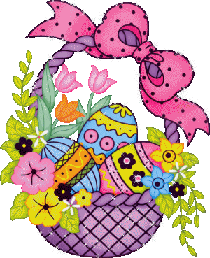 Migający koszyk z pisankami i kwiatami